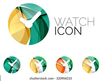 Set of abstract watch icon, business logotype concepts, clean modern geometric design. Created with transparent abstract wave lines