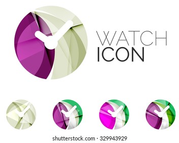 Set of abstract watch icon, business logotype concepts, clean modern geometric design. Created with transparent abstract wave lines