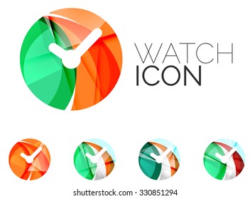 Set of abstract watch icon, business logotype concepts, clean modern geometric design. Created with transparent abstract wave lines