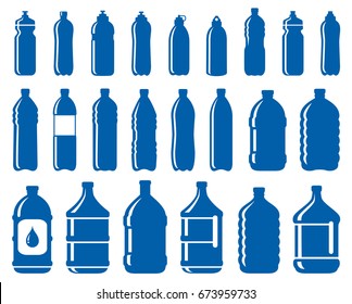 set of abstract water bottle icons on white background