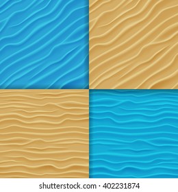 Set of Abstract Water Waves and Sand Dunes Backgrounds. Blue Waves and Sand Texture. Blue sea waves and sand dunes. Vector Illustration EPS10.