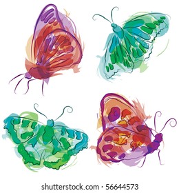 set of abstract watercolor butterflies