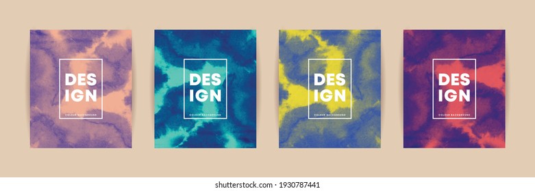 Set of abstract watercolor or dyeing effect background in 2 colors combination. Trendy colors background collection for book covers, posters, flyers, magazines or invitations. Vector illustration.