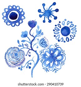 Set of abstract watercolor flowers.