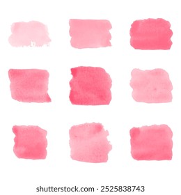 Set of abstract watercolor splash. Paint blot texture in pastel color. Ink brush stain. Abstract pink watercolor background texture on white. Hand painted on paper