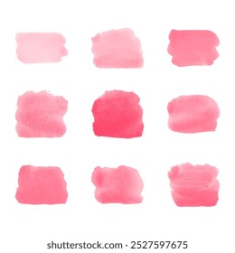 Set of abstract watercolor splash. Paint blot texture in pastel color. Ink brush stain. Abstract pink watercolor background texture on white. Hand painted on paper