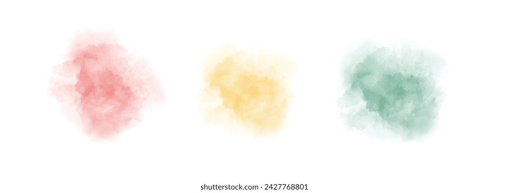 Set of abstract watercolor water splash on a white background. Vector watercolour texture in salad color. Ink paint brush stain. Splatters spot. Watercolor pastel splash