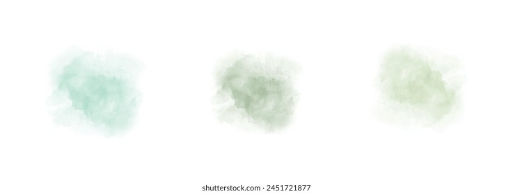 Set of abstract watercolor water splash on a white background. Vector watercolour texture in salad color. Ink paint brush stain. Splatters spot. Watercolor pastel splash