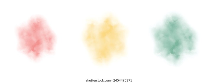 Set of abstract watercolor water splash on a white background. Vector watercolour texture in salad color. Ink paint brush stain. Splatters spot. Watercolor pastel splash