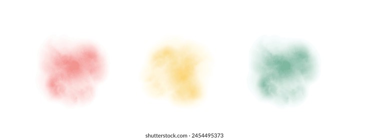 Set of abstract watercolor water splash on a white background. Vector watercolour texture in salad color. Ink paint brush stain. Splatters spot. Watercolor pastel splash