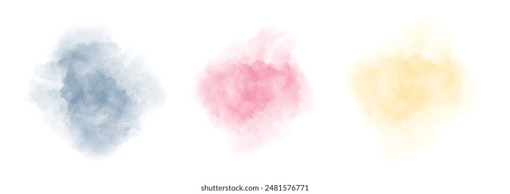Set of abstract watercolor water splash on a white background. Vector watercolour texture in salad color. Ink paint brush stain. Splatters spot. Watercolor pastel splash