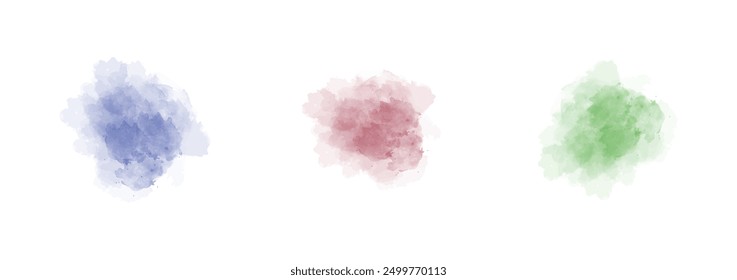 Set of abstract watercolor water splash on a white background. Vector watercolour texture in salad color. Ink paint brush stain. Splatters spot. Watercolor pastel splash