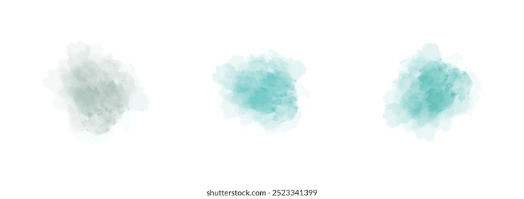 Set of abstract watercolor water splash on a white background. Vector watercolour texture in salad color. Ink paint brush stain. Splatters spot. Watercolor pastel splash
