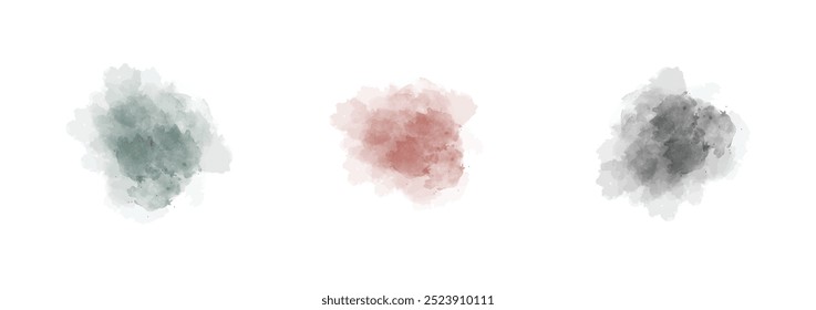 Set of abstract watercolor water splash on a white background. Vector watercolour texture in salad color. Ink paint brush stain. Splatters spot. Watercolor pastel splash