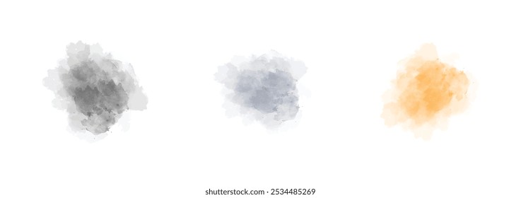 Set of abstract watercolor water splash on a white background. Vector watercolour texture in salad color. Ink paint brush stain. Splatters spot. Watercolor pastel splash