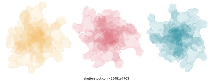 Set of abstract watercolor water splash on a white background. Vector watercolour texture in salad color. Ink paint brush stain. Splatters spot. Watercolor pastel splash