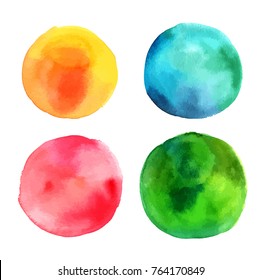 Un conjunto de texturas abstractas de fondo de acuarela sobre blanco. Gráficos vectoriales escalables, amarillos, azules, rojos y verdes vibrantes