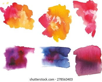 A set of abstract watercolour design elements, scalable vector graphic