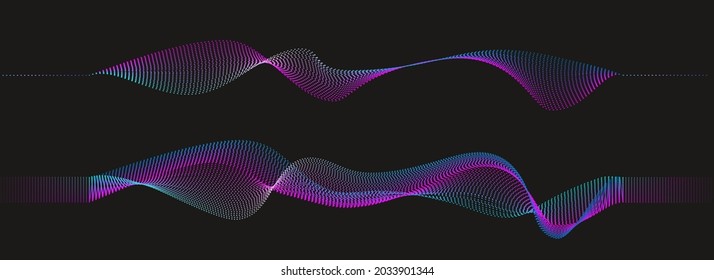 Set of Abstract wave grid shapes background bright dots on black Vector illustration