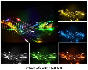 Set of abstract wave line background, vector illustration
