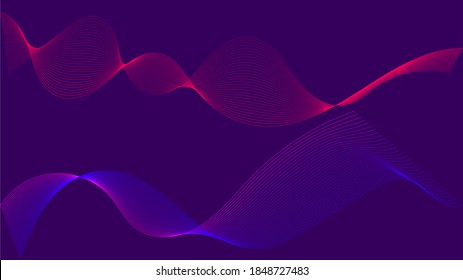 Set of abstract wave line. Dynamic wave of many lines on blue background. Vector illustration.