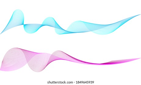 Conjunto de líneas de onda abstractas. Onda dinámica de muchas líneas sobre fondo blanco. Ilustración vectorial.