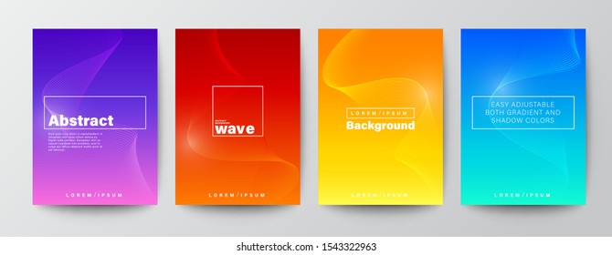 Set of abstract wave line on gradient background. Minimal futuristic background for Brochure, Flyer, Poster, leaflet, Annual report, Book cover, Banner, Presentation, Website, App, wallpaper.