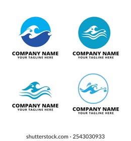 Conjunto de logotipos de onda Abstractas en esquemas de color azul