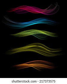 Set Of Abstract Waved Design On A Black Background
