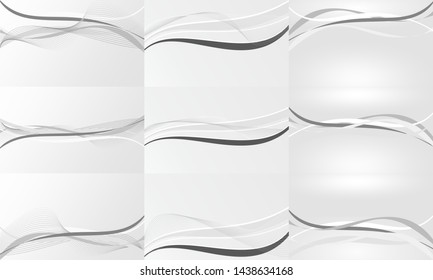 Set abstract waves on black and white background suitable for template or wallpaper. Business modern pattern. Vector graphic illustration.