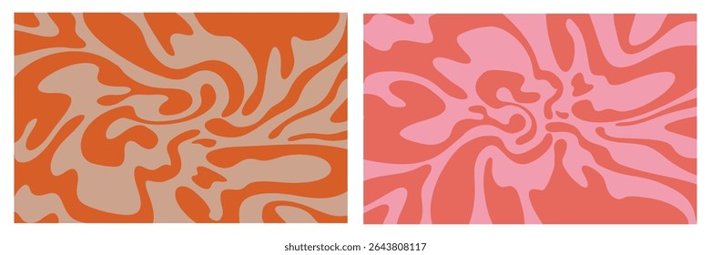 Set of abstract wavy background pattern. Psychedelic groovy Wavy and swirled brush strokes liquid texture