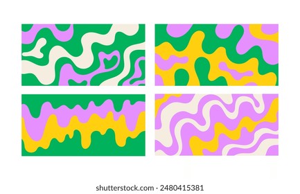 Set of abstract wavy backgrounds. Liquid shapes and waves. Acid psychedelic groovy templates for design