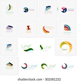 Conjunto de elementos ondulados abstractos. Círculos, remolinos y olas con espacio de copia para tu mensaje. Diseños publicitarios de pancartas - plantillas, logotipo de identidad o fondos de pantalla