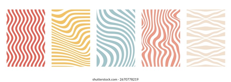 Set of abstract wavy line backgrounds in minimal style. Elegant linear patterns for posters, packaging, stationery, and modern decorative designs.