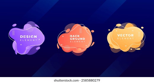 Set of Abstract Wavy Liquid 3D Shapes with Fluid Gradient Colors Spots for Posters, Flyers, and Banner Designs Vector Illustration	
