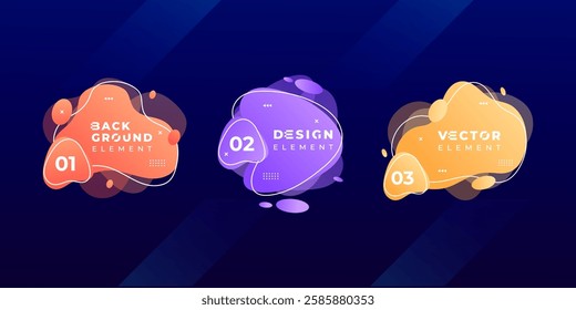Set of Abstract Wavy Liquid 3D Shapes with Fluid Gradient Colors Spots for Posters, Flyers, and Banner Designs Vector Illustration	