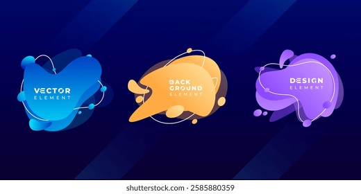 Set of Abstract Wavy Liquid 3D Shapes with Fluid Gradient Colors Spots for Posters, Flyers, and Banner Designs Vector Illustration	