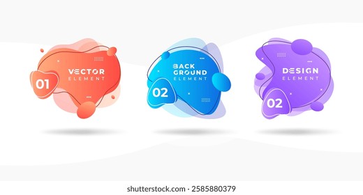 Set of Abstract Wavy Liquid 3D Shapes with Fluid Gradient Colors Spots for Posters, Flyers, and Banner Designs Vector Illustration	