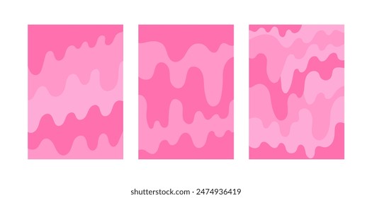 Conjunto de abstracto ondulado psicodélico magnífico pósters. Ilustración plana de Vector de texturas líquidas. Antiguas estilo años 70