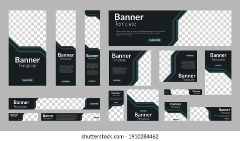 Set of abstract web banner design template with place for photos. Vertical, Horizontal and Square banners. Vector design EPS 10