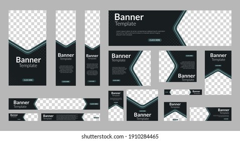 Set of abstract web banner design template with place for photos. Vertical, Horizontal and Square banners. Vector design EPS 10