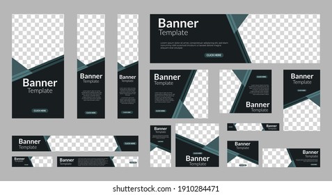 Set of abstract web banner design template with place for photos. Vertical, Horizontal and Square banners. Vector design EPS 10