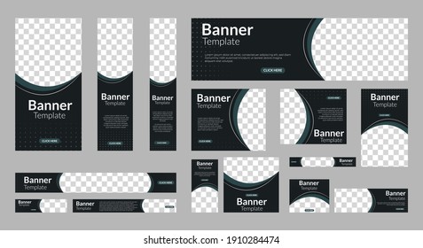 Set of abstract web banner design template with place for photos. Vertical, Horizontal and Square banners. Vector design EPS 10