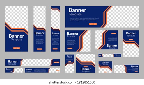 Conjunto de plantillas abstractas de diseño de banners web con lugar para fotos. Banderas verticales, horizontales y cuadradas. Diseño de vectores EPS 10