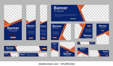 Conjunto de plantillas abstractas de diseño de banners web con lugar para fotos. Banderas verticales, horizontales y cuadradas. Diseño de vectores EPS 10