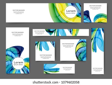 Set of abstract web banner templates with abstract lines and waves. Different sizes