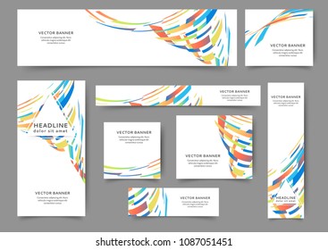 Set of abstract web banner templates with geometric elements background. Different sizes
