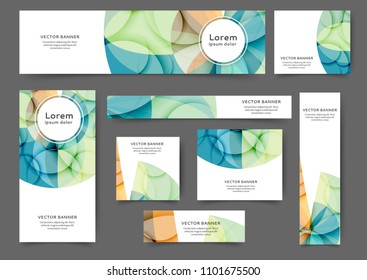 Set of abstract web banner templates with abstract lines and waves. Different sizes