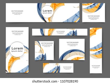 Set of abstract web banner templates with abstract lines and waves. Different sizes