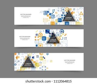 Set of abstract web banner templates with geometric elements background. Different sizes